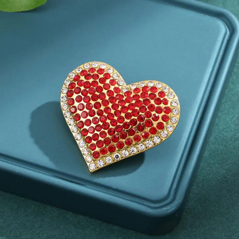 Trendy Rhinestone Love Brooches for Women Girls Heart Valentine's Day Lapel Pins Jewelry Gifts