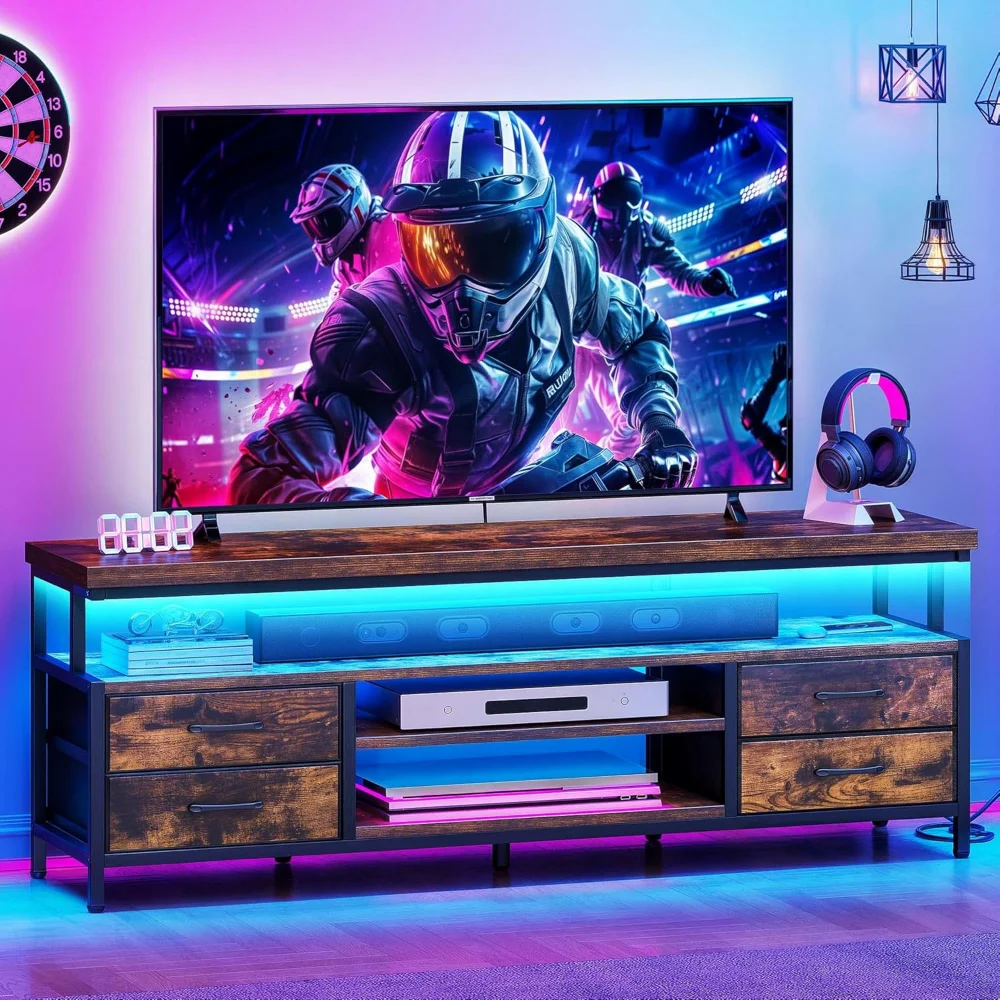 

TV Stands for Living Room, 70 inch TV Stand, Entertainment Center with Storage & Power Outlets, LED TV Stand