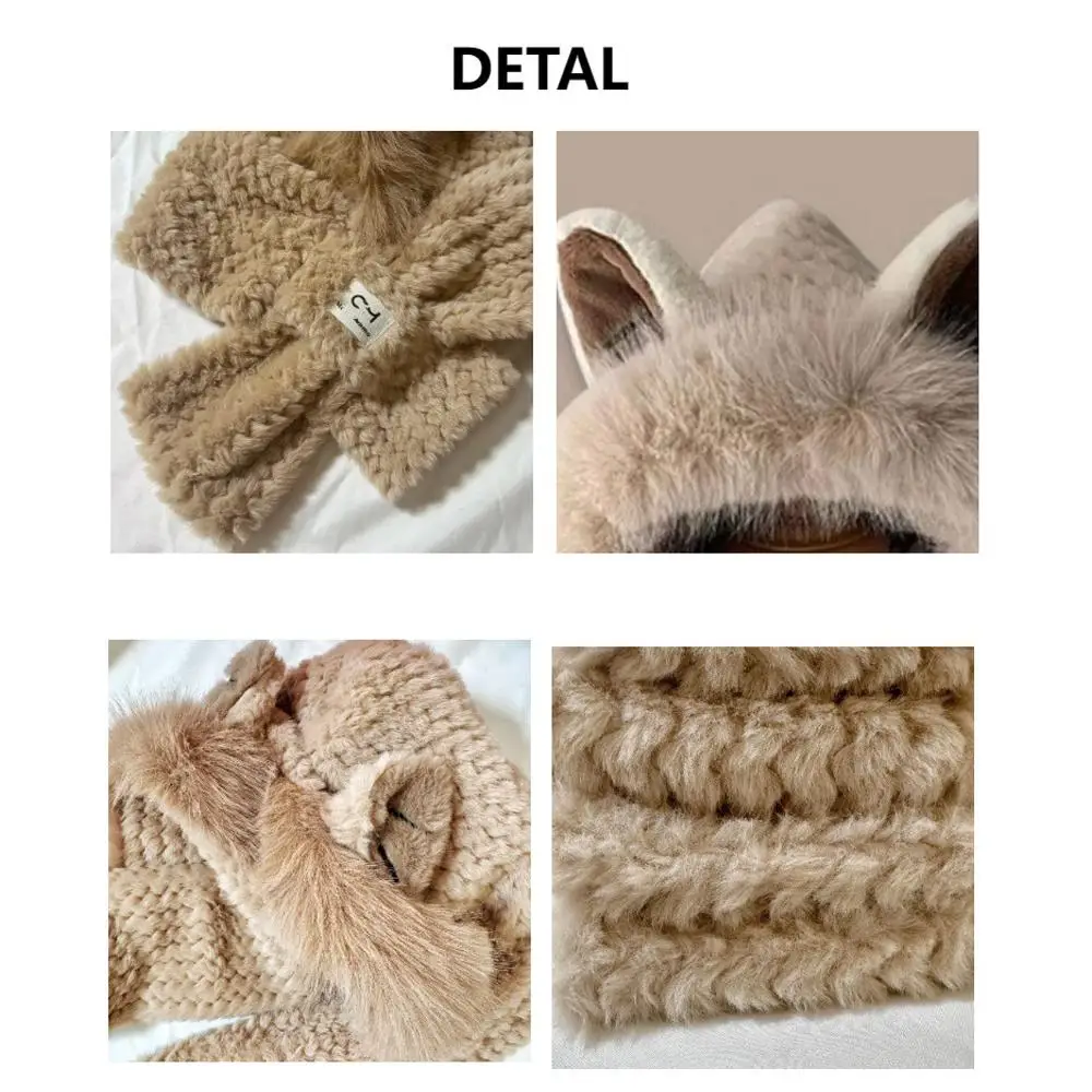 Cute Fluffy Hat Scarf Set for Girls Winter Warmth Thickened One-Piece Ear Protection Cap Integrated Mask for Cycling Outdoor