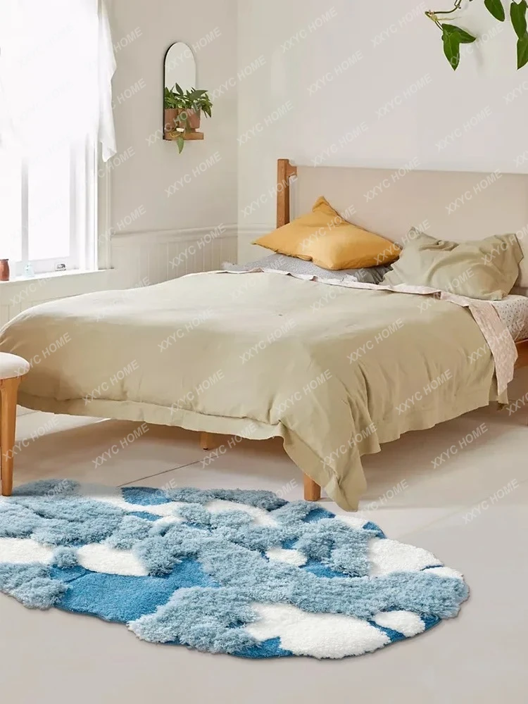 AASpecial-shaped Carpet Living Room Fog Blue Premium Feeling Thickened Plush Balcony Bay Window Floor Mat Bedroom Bedside Blanke