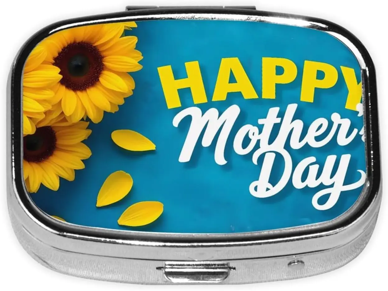 Happy Mother's Day! Printed pill box No. 1, metal square travel pill box, portable mini pill box, 2 compartments, can hold vitamins, cod liver oil, and health supplements