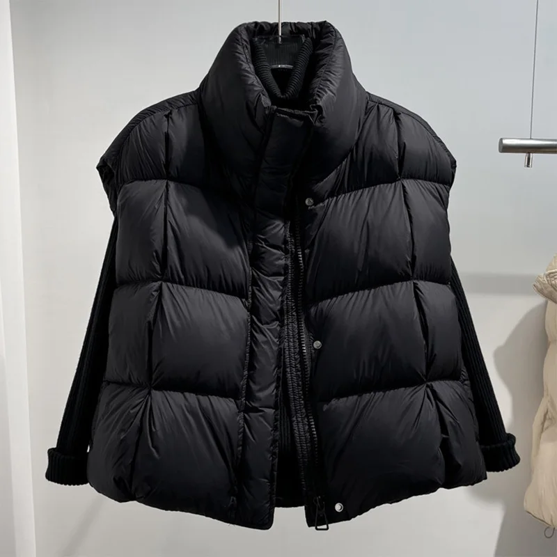 

Janveny 2025 Новый осенне-зимний пуховый жилет с воротником-стойкой, мягкий пуховый пуховик, женское теплое повседневное свободное белое пальто без рукавов на утином пуху