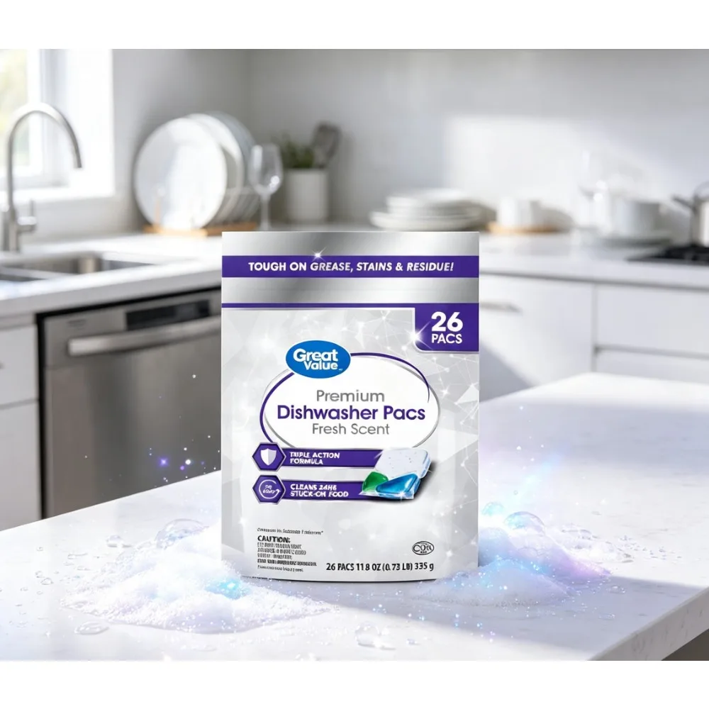 Great Value Premium Dishwasher Pacs, Fresh Scent, 26 Count