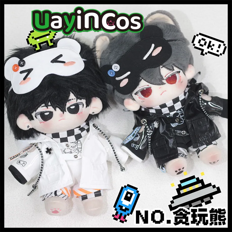 Abrigo de manga con capucha para muñeca, Parche de ojo de oso, peluche de algodón de 20cm, accesorios de ropa, juguete de Anime