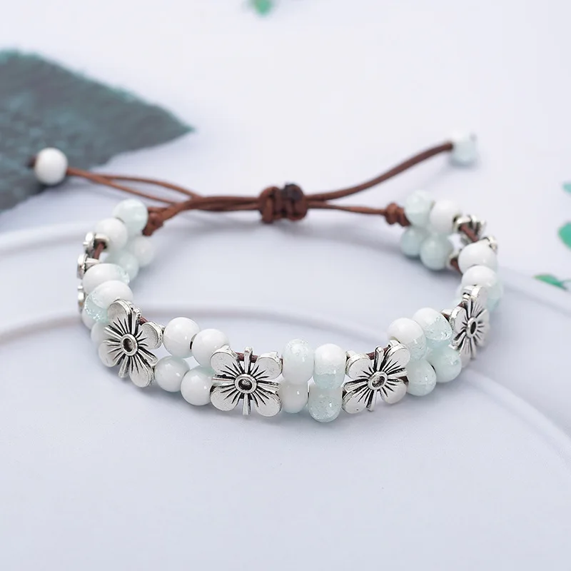 Retro Double-layer Clover Bracelet For Female Student Best Friend Gift Simple And Versatile Ceramic Jewelry Bracelet