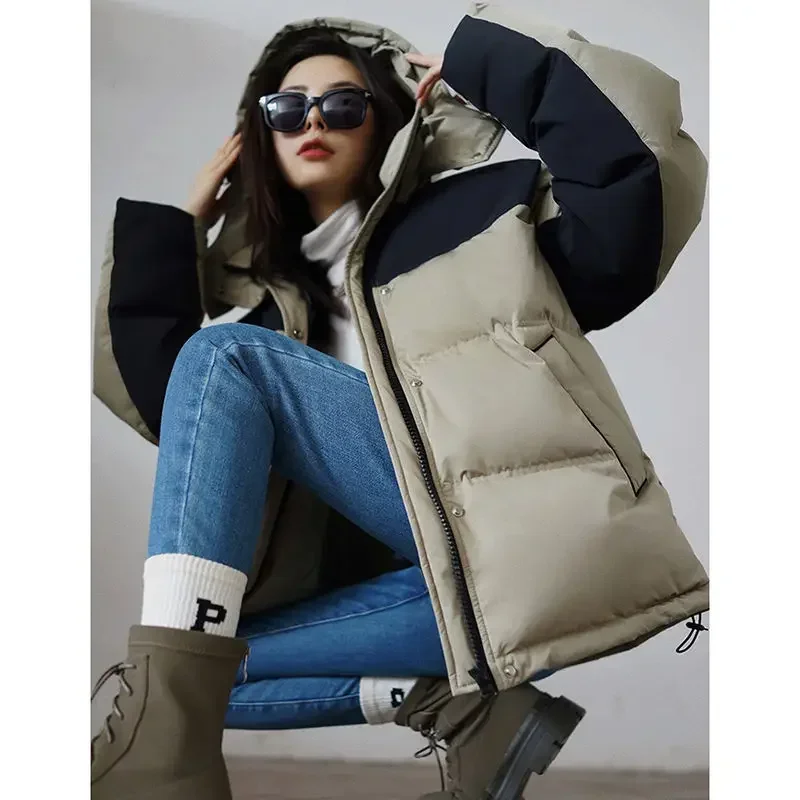 Winter Hooded Short Puffer Jacket Women Autumn Winter Loose Thick Cotton Padded Coat Female Streetwear Oversized Parkas Mujer