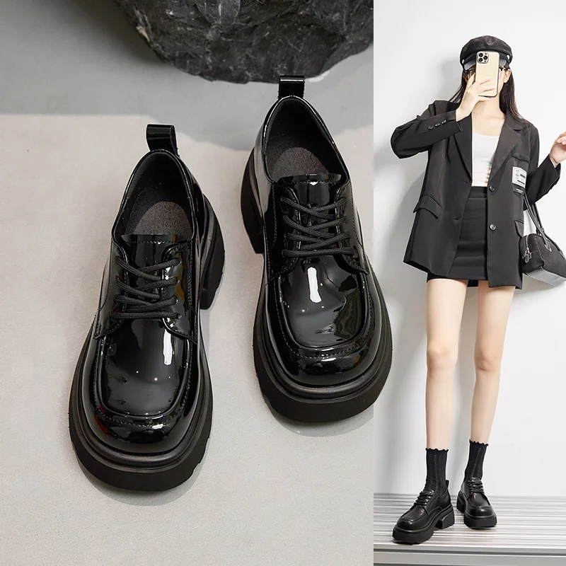 

Кожаные туфли в британском стиле, новинка весны 2026, на шнуровке, с круглым носком, женские туфли Le Fu