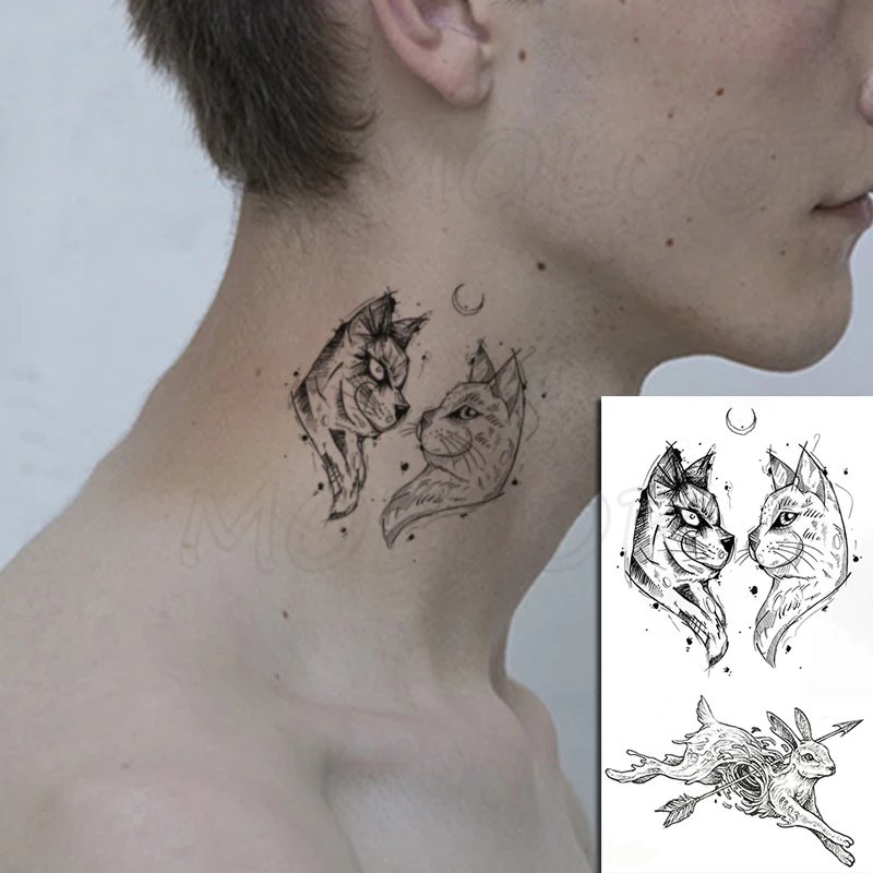 Temporary Tattoo Sticker Dragonfly Bunny Rose Wolf Geometry Totem Waterproof  Body Art Fake Tattoos Flash Tatoos for Men Women