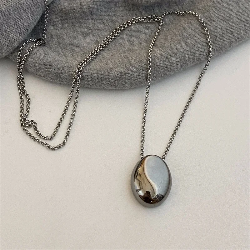Metal Large Geometric Oval Water Drop Pendant Necklace for Women Girls Stainless Steel Long Style Sweater Chain Jewelry Gifts image 2