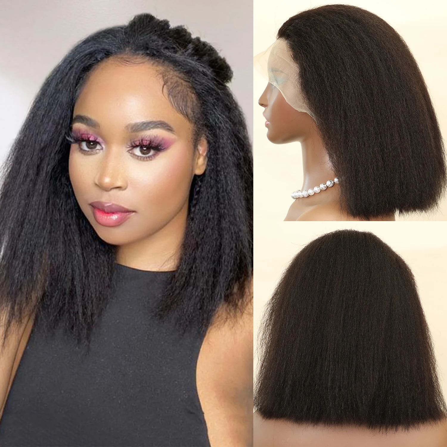 

Kinky Straight Lace Front Wig Brazlian Transparent 13x4 Lace Frontal Human Hair Wigs For Women Short Yaki Straight Bob Wigs 180%