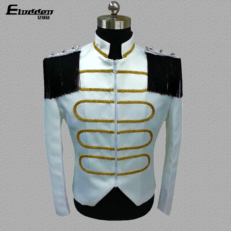 

2026 men's stand-up collar epaulet fringed court suit, host DJ cool stage, performance personalized blazer