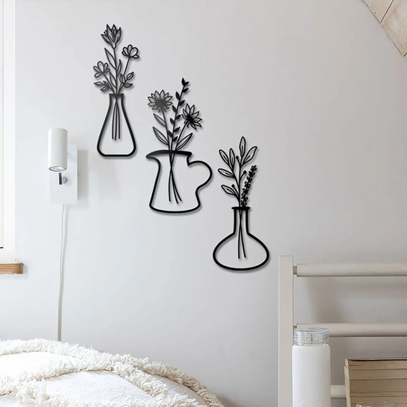 

3 Pcs Metal Flower Vase Wall Decor Iron Pendant Indoor Outdoor Hanging Art Craft Home Decoration Poster Sticker