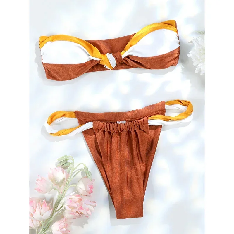 Bandeau Bikini Set Women Two Piece Suit Swimwear 2024 Sexy Bikinis Patchwork Bathing Suit Female Swimsuit Newest Beachwear