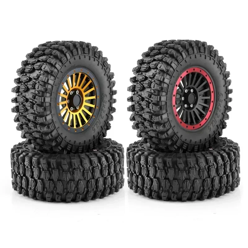 

4pcs 135mm 2.6" Metal Beadlock Wheel Rim Rubber Tire Set for 1/8 1/10 RC Crawler Car Axial SCX10 Wraith RR10 Capra TRXS TRX4