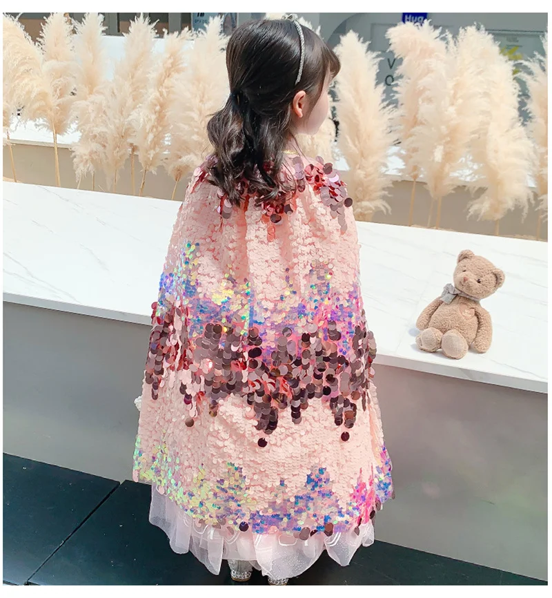 Girls Princess Sequin Cape Birthday Party Costume Cloaks Halloween Christams Dress Up Clothe Children's Cosplay Shawl