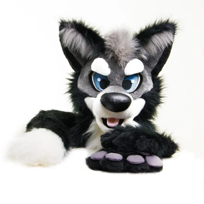 

Gray Long Fur Husky Wolf Fursuit Head Hand Paws and Tail Furry Fox Dog Mascot Costume Adults Cosplay Party Props Accessories