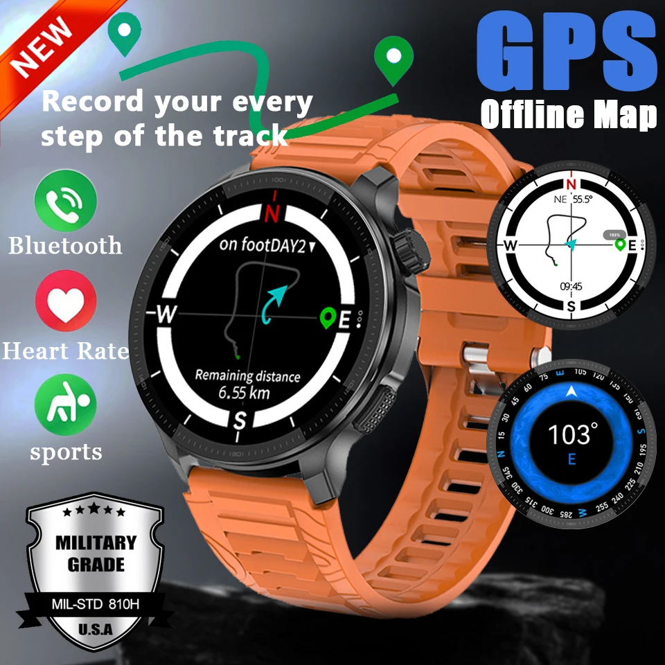 

Smart Men Watch DT G6 GPS Military Smartwatch Map Compass Altimeter Sports Watches 466*466 Android IOS Built-in LED Flashlight