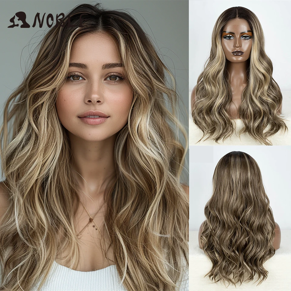 

Noble Synthetic Lace Front Wig 24 Inch Baby Hair Wig Wavy Lace Wig For Women Lace Front Wig Cosplay Ombre Blonde Lace Wig