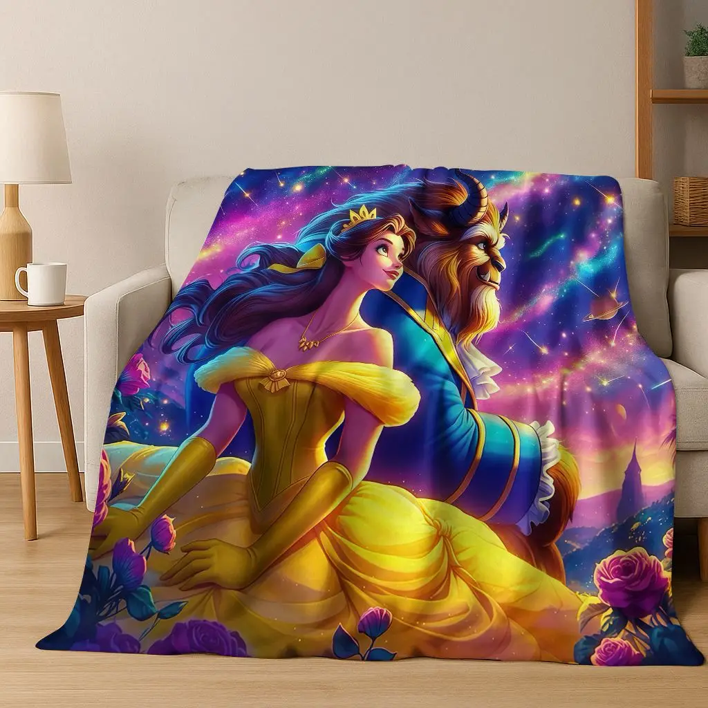 

3D Beauty and The Beast Lovely Cartoon Flannel Blanket,Warm and Cozy Soft Throw Blanket for Home Bedroom Bed Sofa Cover Gift Kid