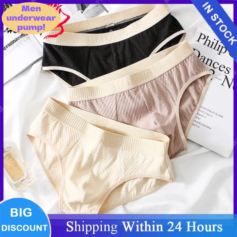 

1/3PCS Men Sexy Cotton Briefs Solid Color Mid-Waist Large Size Teenagers Breathable Underwear Comfortable Mens Panties