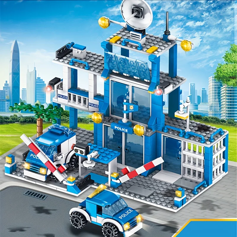 Juego de Bloques de Construcción de la Comisaría de Policía de la Ciudad, Coche SWAT, Helicóptero, Bloques de Construcción de la Ciudad, Juguete para Niños, Regalo de Navidad