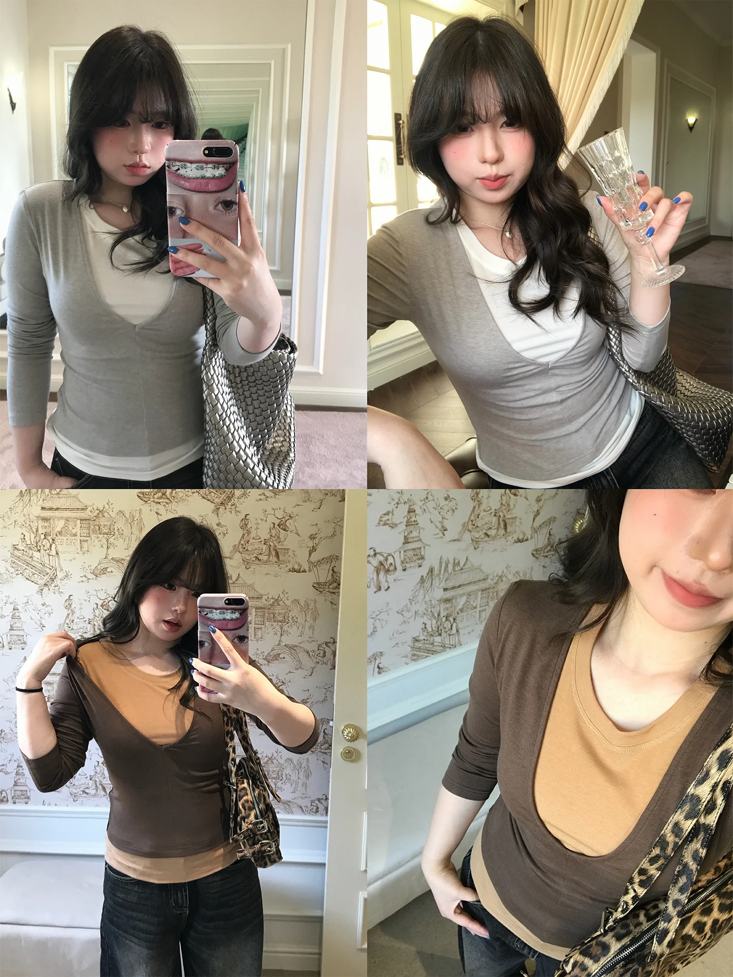 

Vegetable Orbs Smart Sister Feeling Wool Color Blo Long Sve Base irt Layering Inner Wear Commute Sle Women's ...