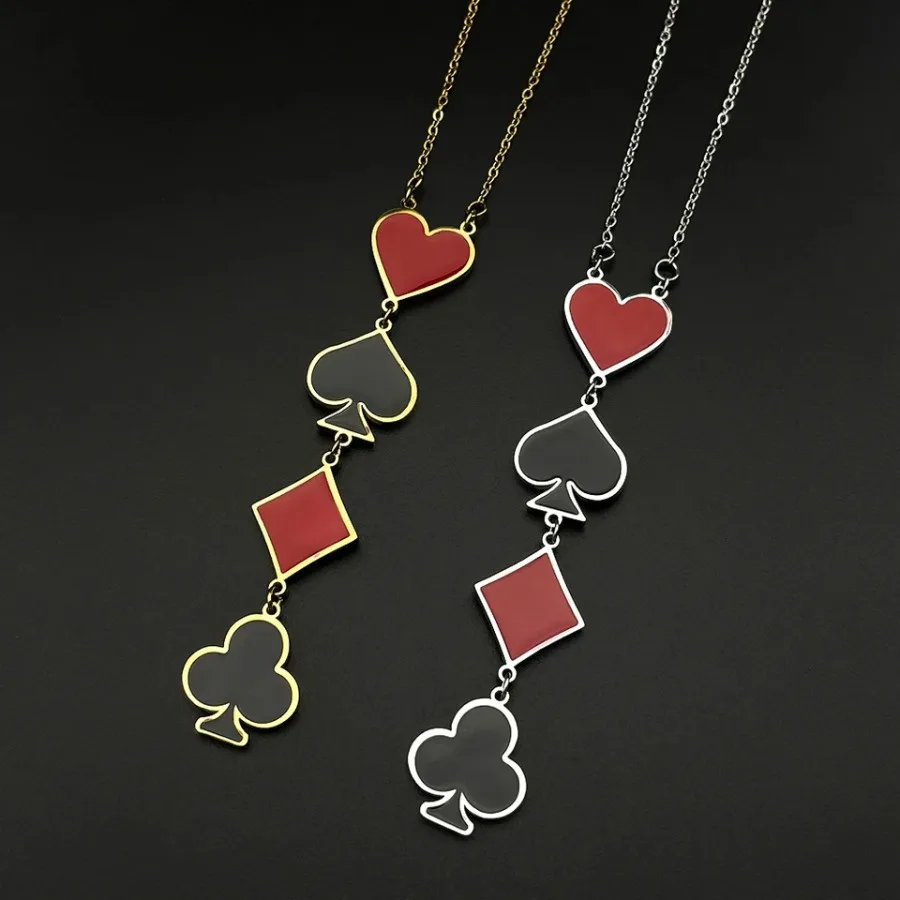 Poker Card Spade Heart Club Diamond Chain For Women Men Stainless Steel Lucky Vintage Hiphop Streetwear Party Necklace Jewelry
