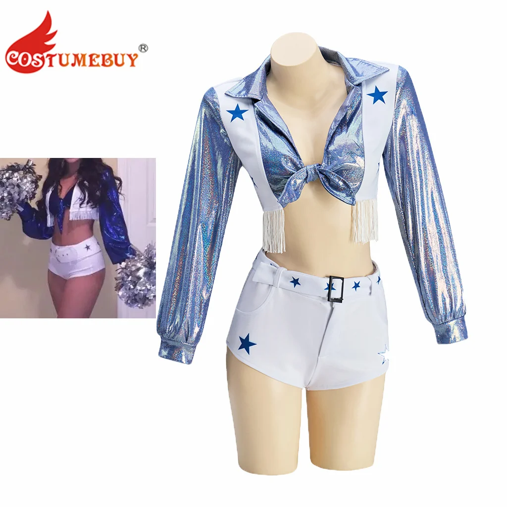 Cowboys cheerleader traje feminino adulto meninas do ensino médio cheerleading esportes uniforme da equipe de futebol sexy colheita topo e shorts conjunto