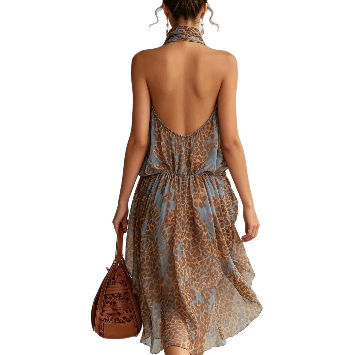 Cross Summer Spring Chiffon Print High Neck Irregular Dress Dresses Jumpsuit Playsuit Evening Dress