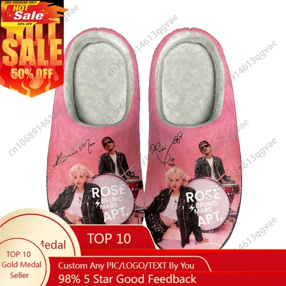 Pink Rose APT Bruno Mars 아파트 아파트 Home Cotton Slippers Mens Womens Teenager Fashion Plush Bedroom Keep Warm Shoes Custom Slipper