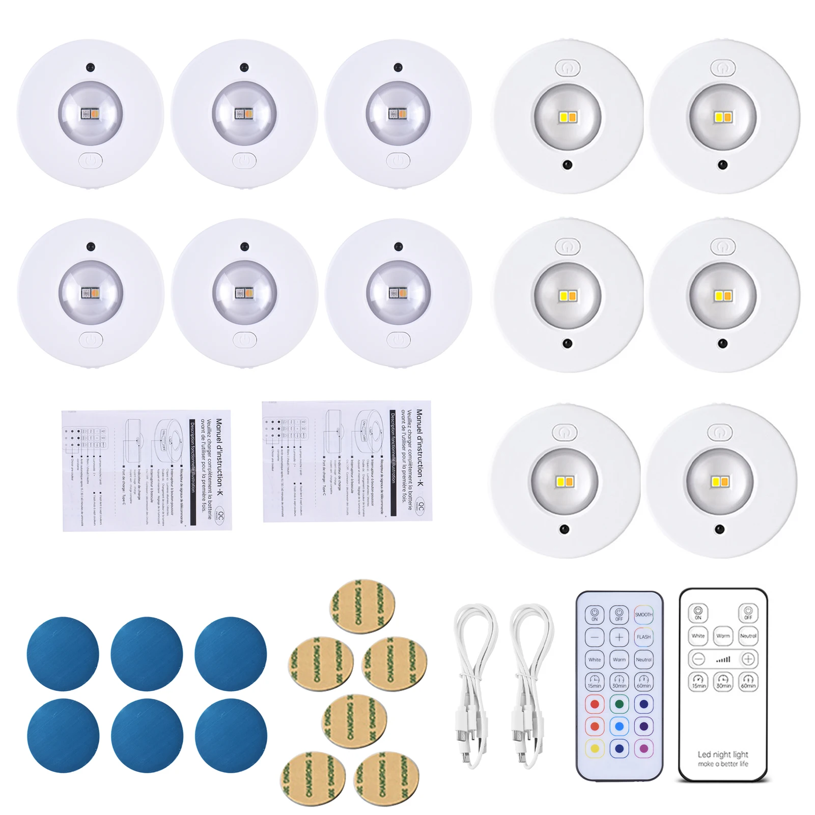 ไฟ LED ตู้แม่เหล็ก 3 ชิ้น/6 ชิ้น 0.3 วัตต์ พร้อมรีโมท ชาร์จผ่าน Type-C ปรับอุณหภูมิสีได้ ตั้งเวลาได้ 15/30/60 นาที