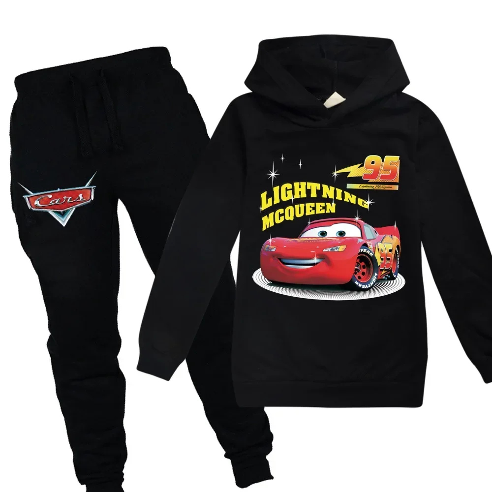 Kids Long Sleeve T Shirts Sweatshirt Hoodies Pants Set Boys Girls Cartoon Lightning Mcqueen Pixar Cars Children Clothing Pajamas