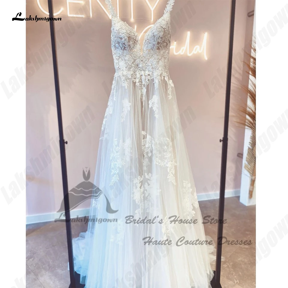 Lakshmigown Civil Bridal Beach abiti da sposa 2023 muslimah scollo a V Appliques di pizzo donna Boho abiti estivi