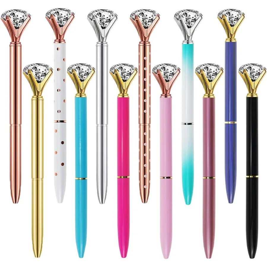 

Diamond Pens Fun Fancy Crystal Diamond Pen For Women Bling Metal Pens Black Ink 12 Count Mixed Colo