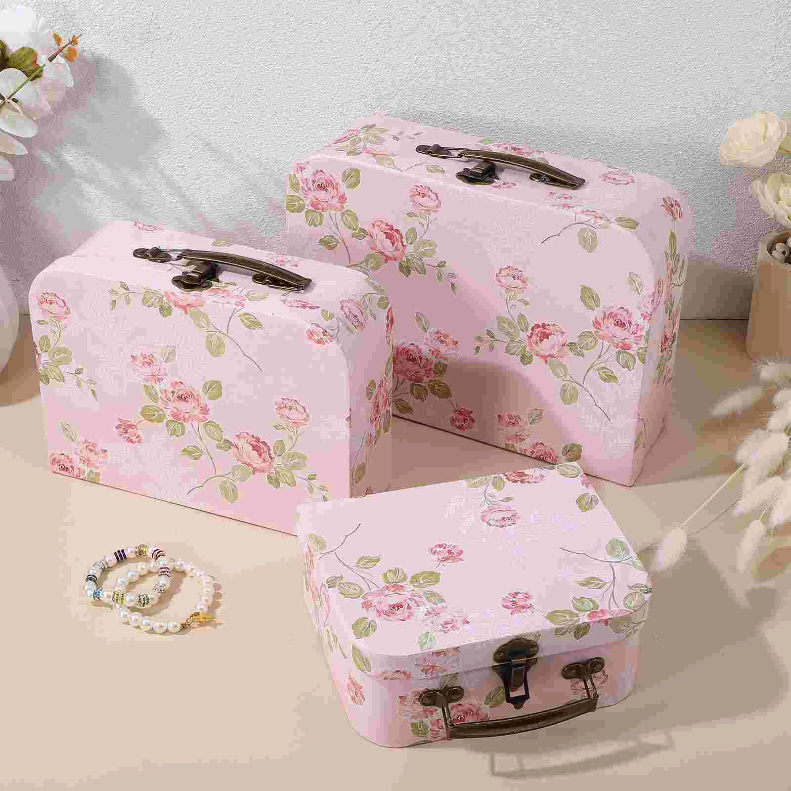 Caja de regalo de 3 piezas, Maleta de cartón, almacenamiento de flores con cubierta, Mini bebé
