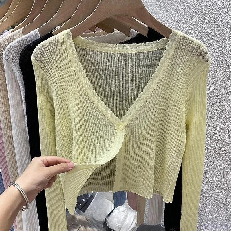 Fashion Woman Cardigans Ice Silk Sun Protection Cover Ups Women Long Sleeve Knitted Shawl Thin Summer Cardigan Cape Beach Wear