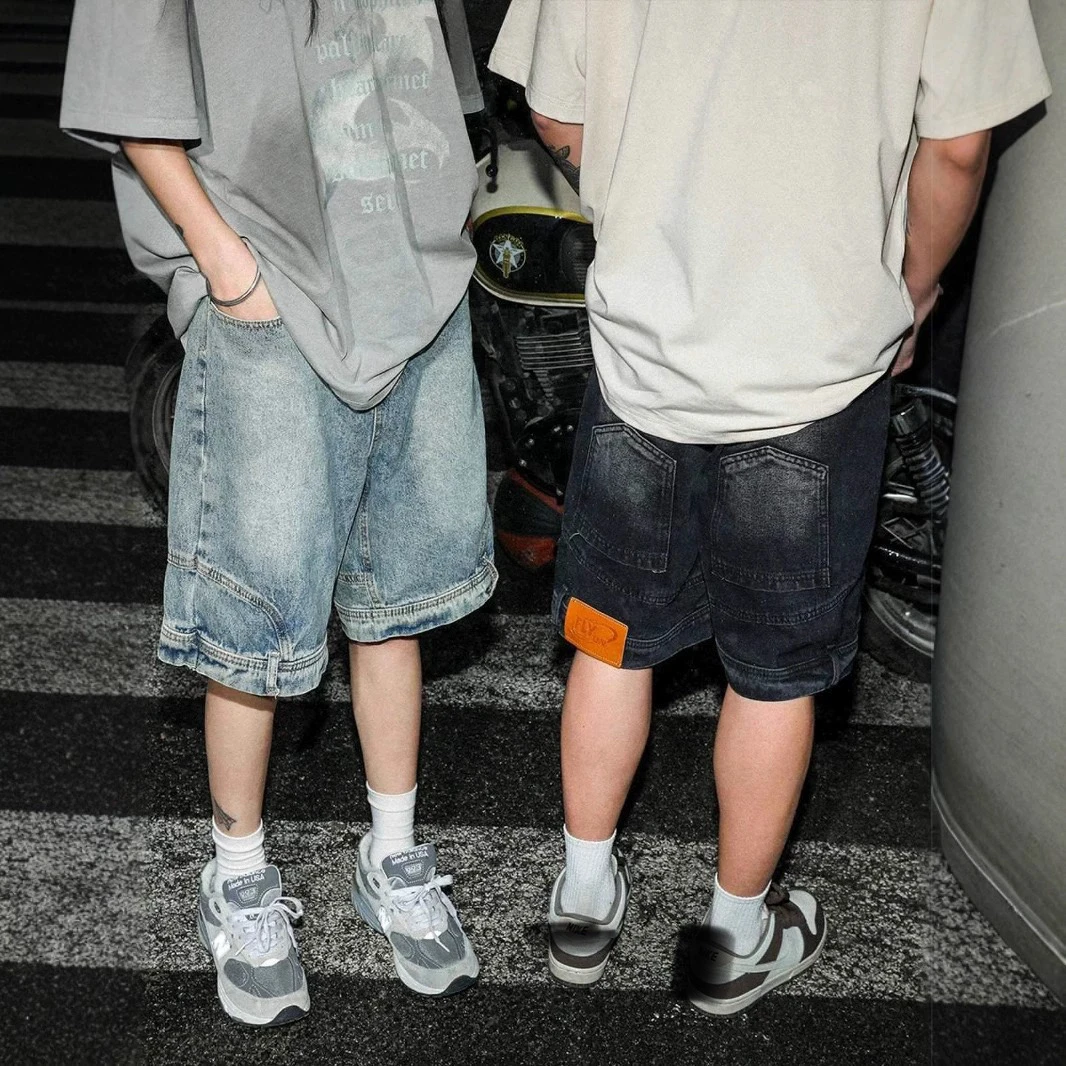 American High Street Retro Design Denim orts Y2K Summer Thin Loose Straight Cut Five-Point Pants Low Waist Jeans orts