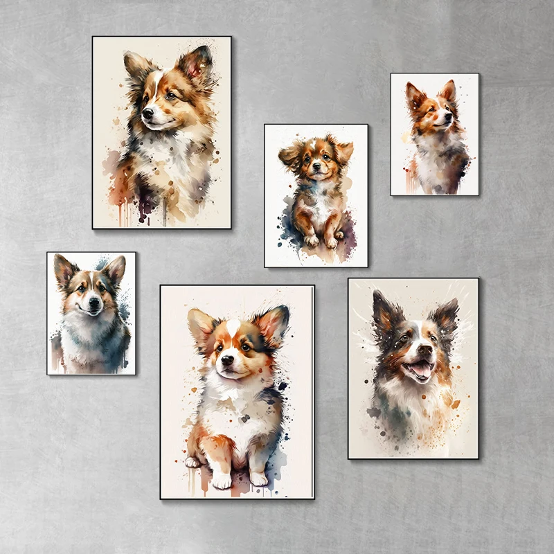 Watercolor Realistic Koki Dog Portrait Print Poster Splatter Ink Adorable Animal Wall Art Canvas Painting Home Living Room Decor