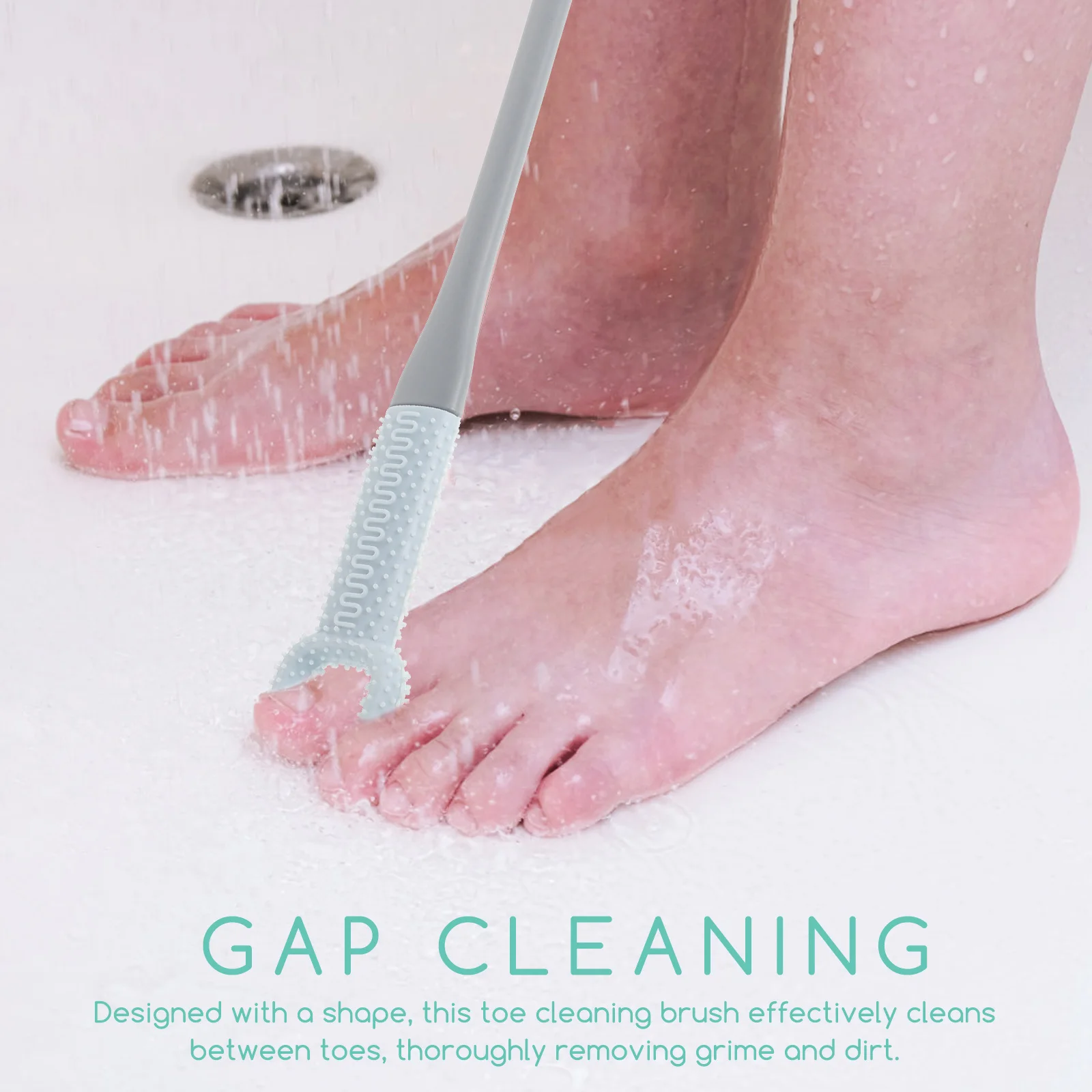 فرشاة تنظيف أصابع القدم بمقبض طويل، أداة تنظيف القدم الناعمة، إزالة الجلد الميت، تصميم حجر الخفاف لأداة العناية بالقدم المسنين #2