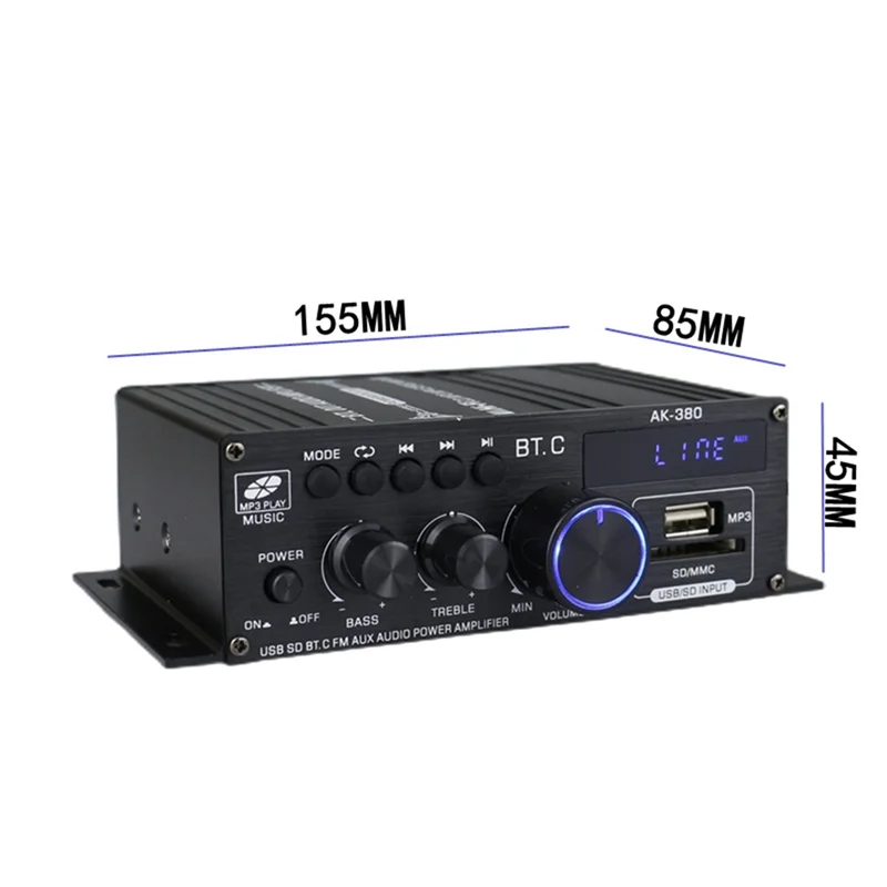 Ak380 800W 12V Power Amplifier Bluetooth Stereo Home Car BASS Audio Amp Music Player Car Speaker Class D FM USB/SD