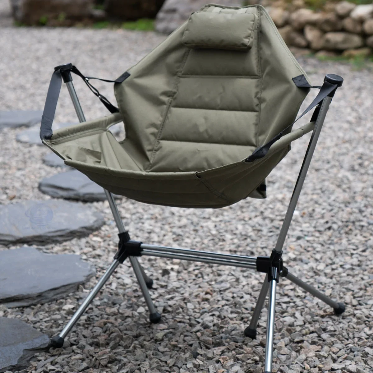 Patio Rocking Recliner Camping Chair Aluminum Alloy Swing Camp Chair Padded Garden Hammock Camp Chairs with Pillow