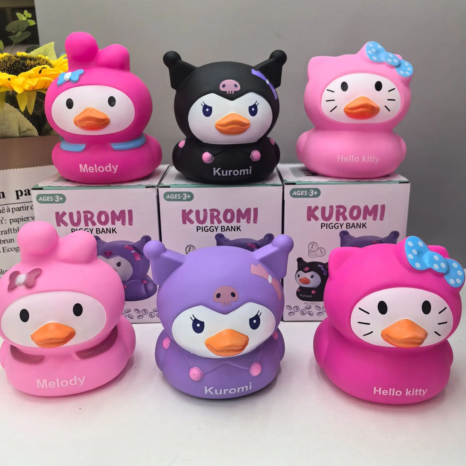 

Cute My Melody Kuromi Duck piggy bank.PVC material Anti-drop and anti-deformation children's savings box