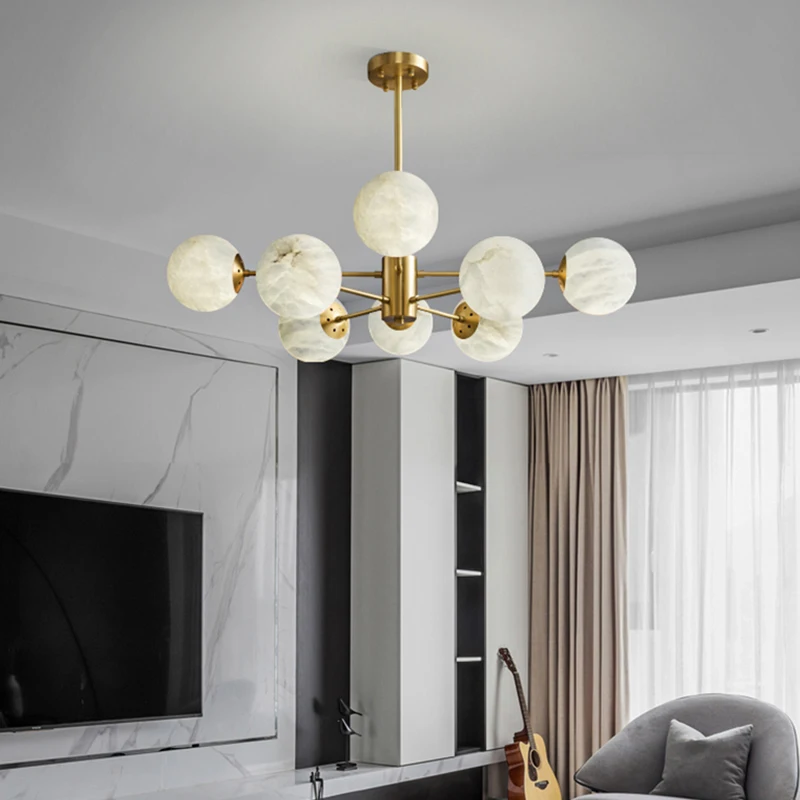 

Nordic Luxury Villa Living Table Brass Marble Pendant Light Postmodern Designer Bedroom Study Foyer Ball Chandelier