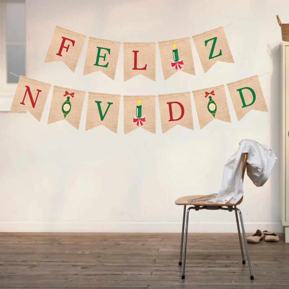 

Christmas Party Decoration Banner Garland Bunting Burlap Wreath Supplies Festive Hanging Ornaments Indoor Outdoor Decor
