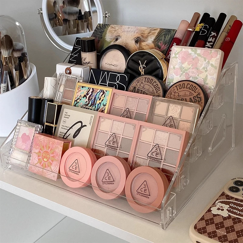 

3/5/7 Tiers Clear Eyeshadow Palette Organizer Acrylic Cosmetic Display Stand Makeup Lipstick Transparent Storage Shelf Rack