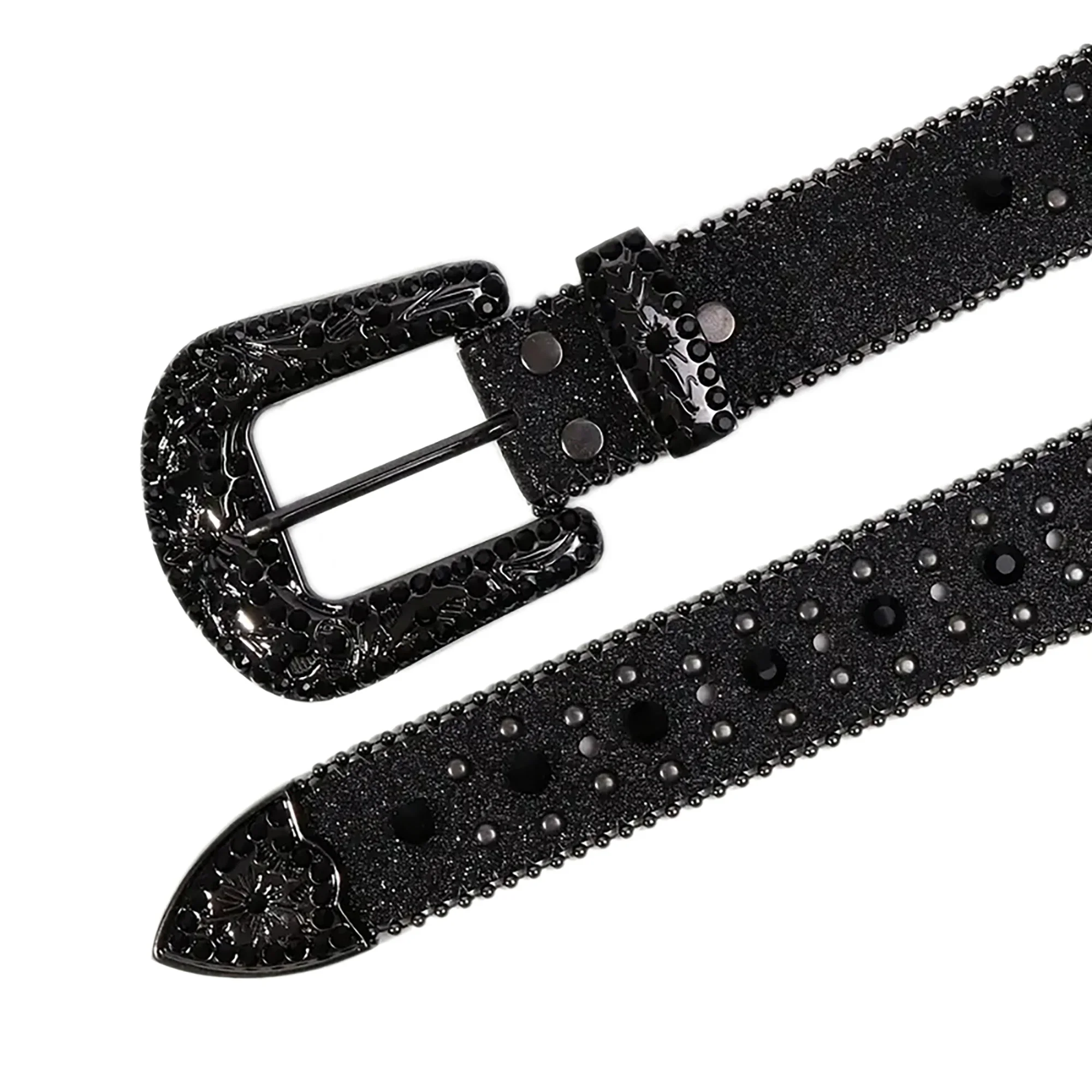 Men's Jeans Rhinestone Large Size Belt Women's Diamond Belt Western Denim Shiny Rivet Design Leather HipHop Punk Rock Y2K Style