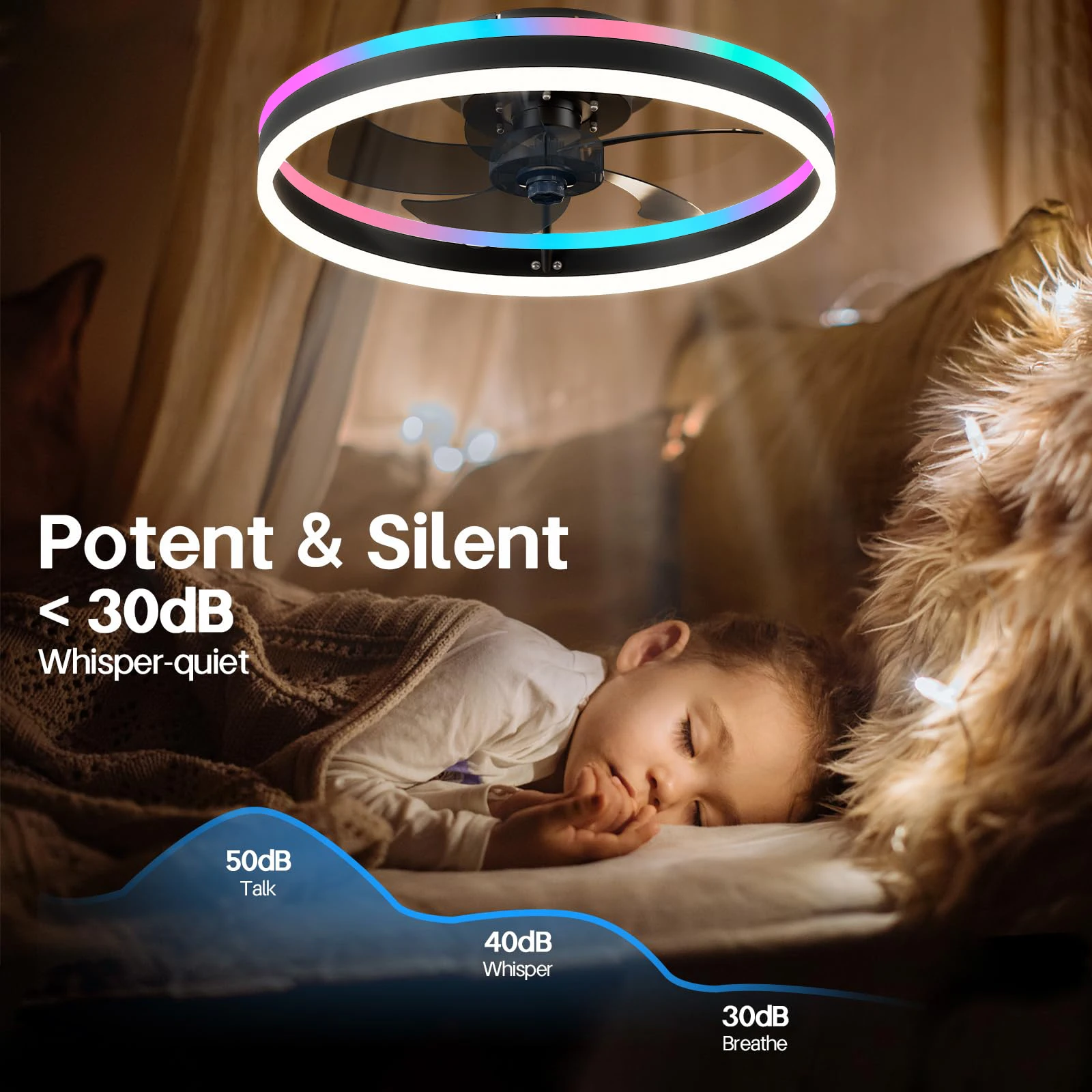 مصباح مروحة سقف LED ذكي حديث مع جهاز تحكم عن بعد وتطبيق يعتم 6 سرعات داخلية لغرفة النوم وغرفة المعيشة وغرفة الطعام 220 فولت