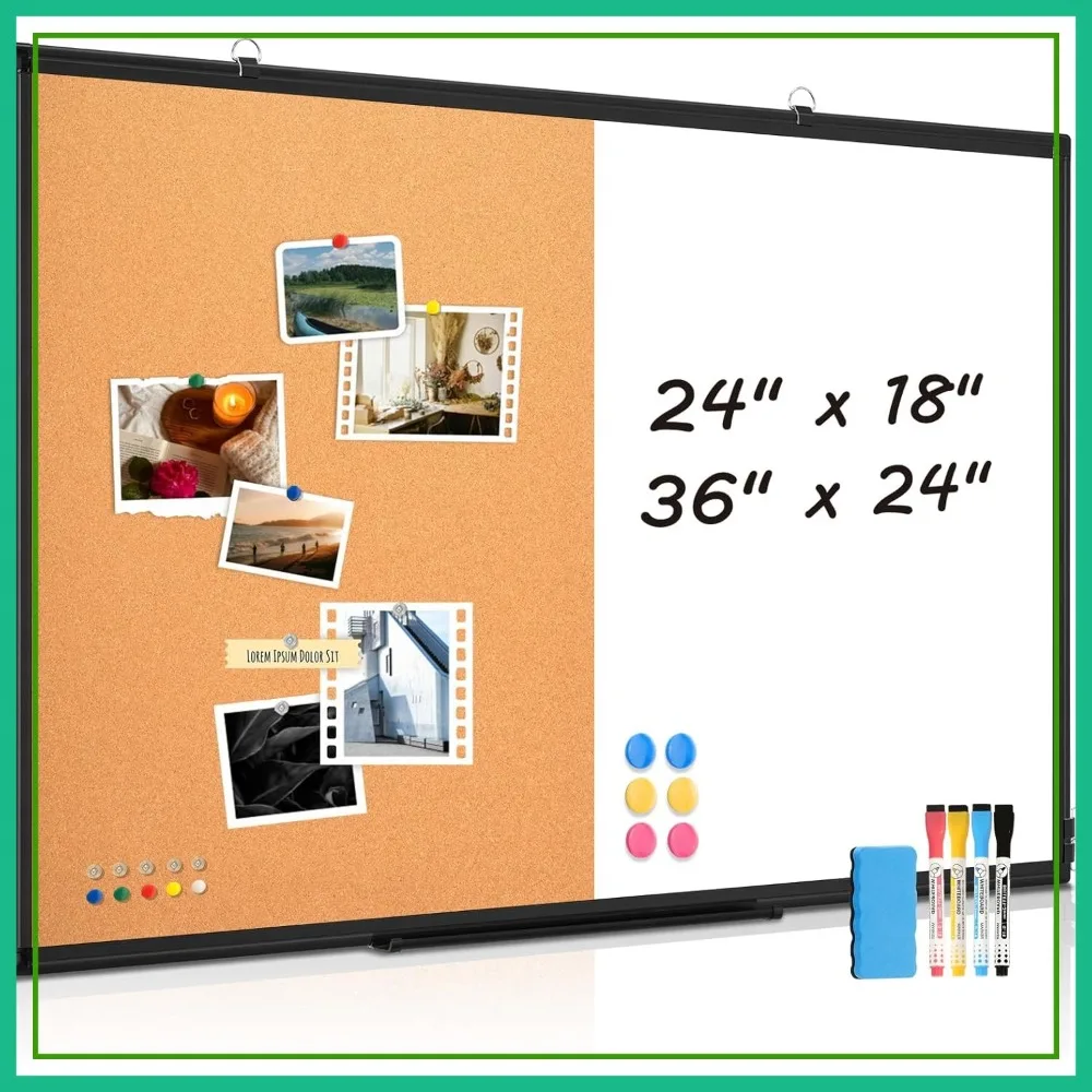 

24" x 36" Magnetic Dry Erase & Bulletin Board Combo, Whiteboard Cork Board with Aluminum Frame for Office, Classroom, Home