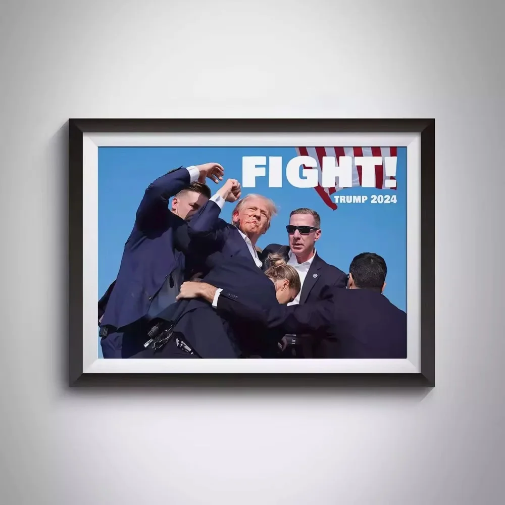 Posters Trump Assassination News Photo Canvas Prints Trump Raises His Fist Yells Battle Wall Art Painting for Room Office Decor