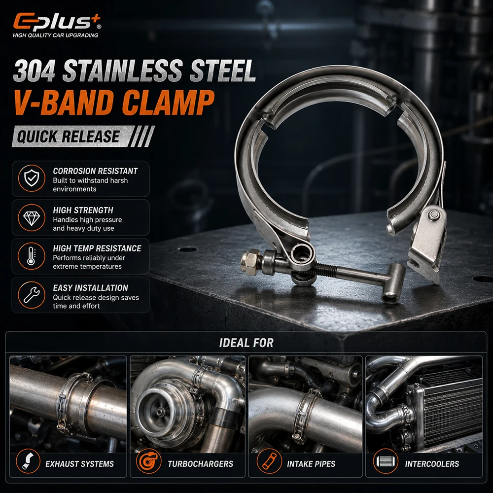 EPLUS Universal 304 Edelstahl 1,5~6 Zoll Schnellverschluss V-Band Klemme T-Bolzen V-Typ Auspuffklemme für Auto-Turbo-Auspuffrohr – Detail 5